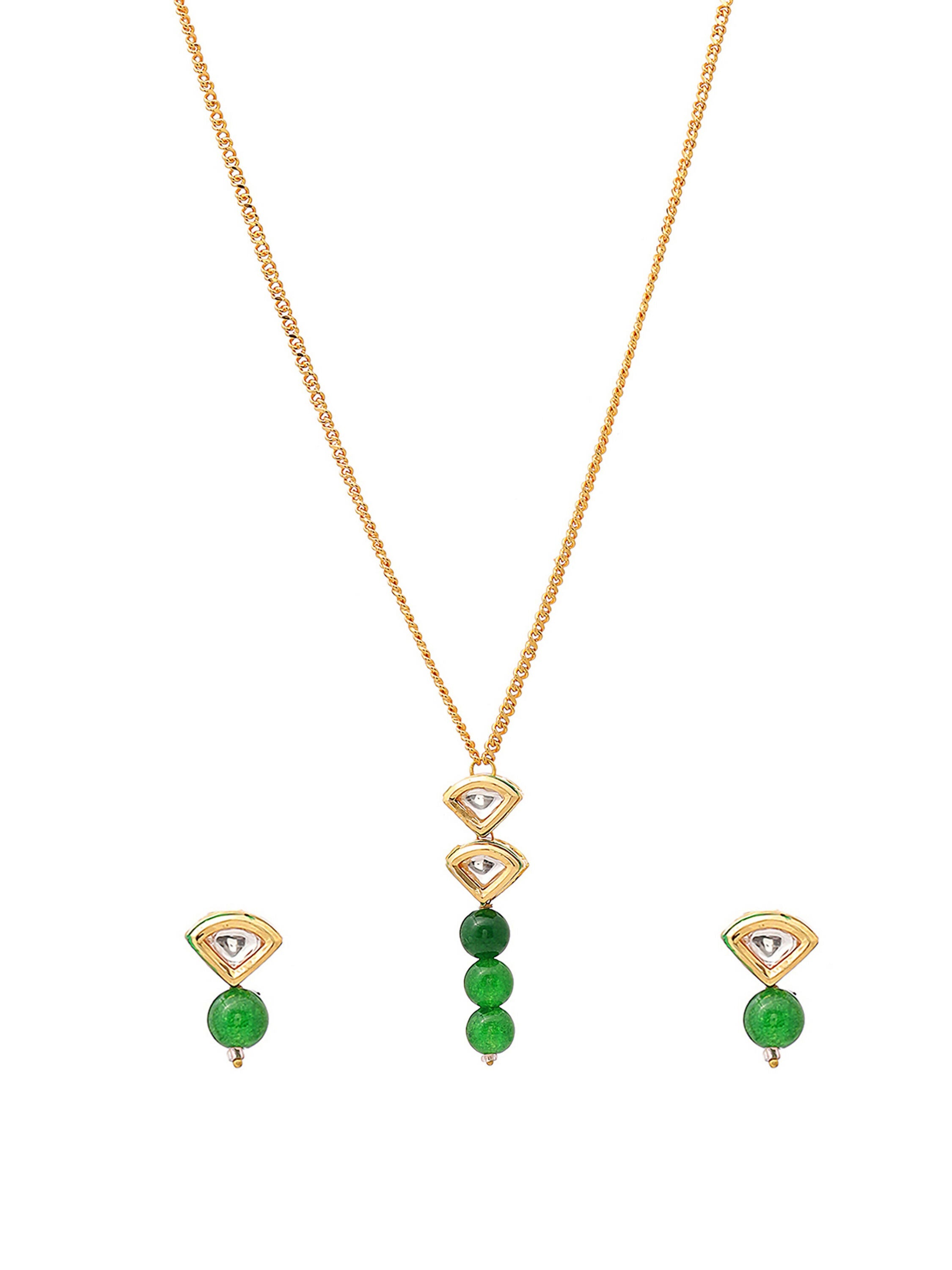 Ruby Raang Kundan and Green Stone Necklace with Studs
