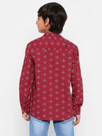 Manet Ethnic Full Sleeves Printed Shirt - Maroon