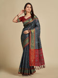 Vedant Vastram Grey Color Kanjeevaram Silk Saree - Grey