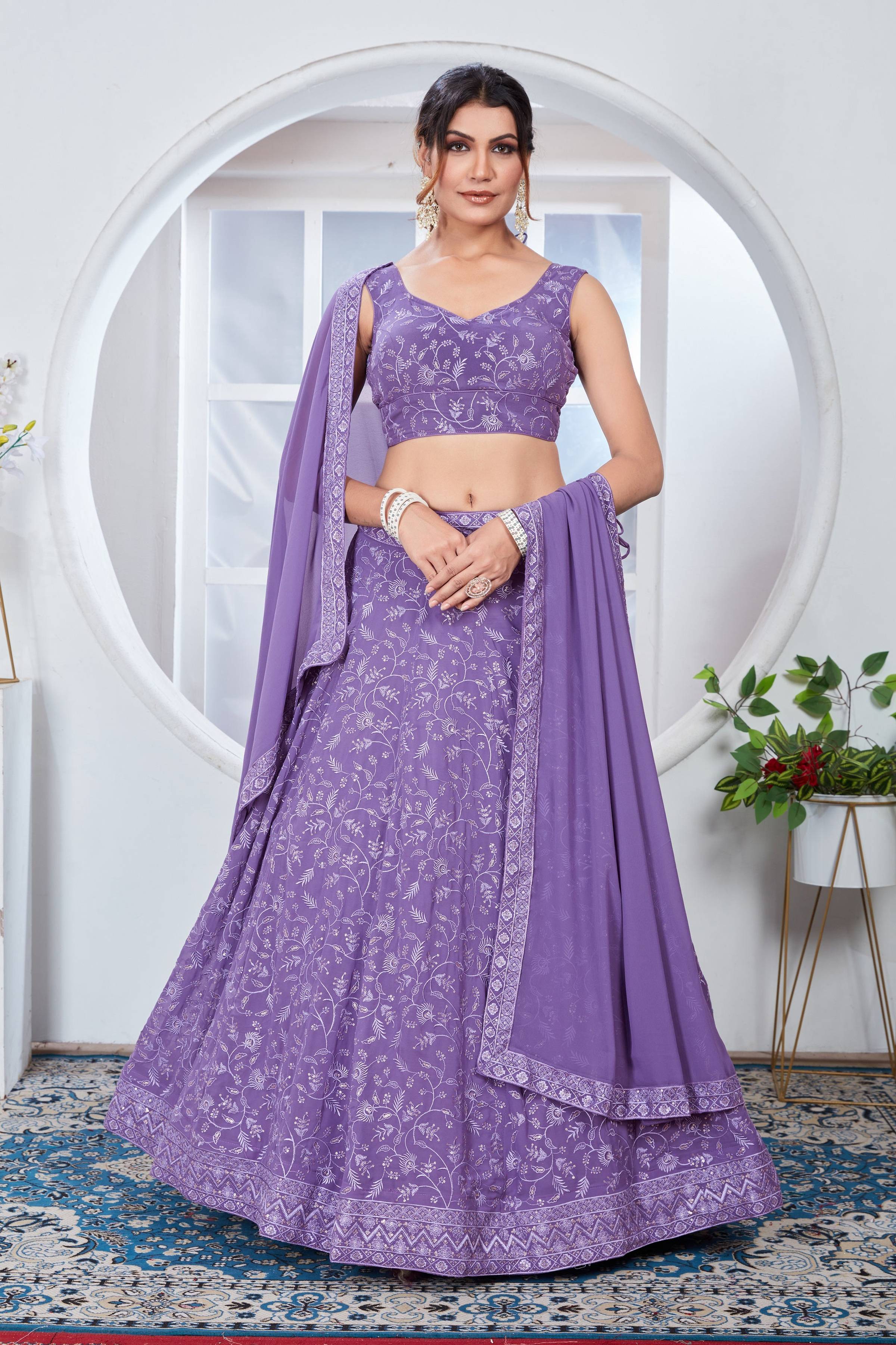 Lehenga Mart Designer Wedding Lehenga Choli For Women - Light Purple