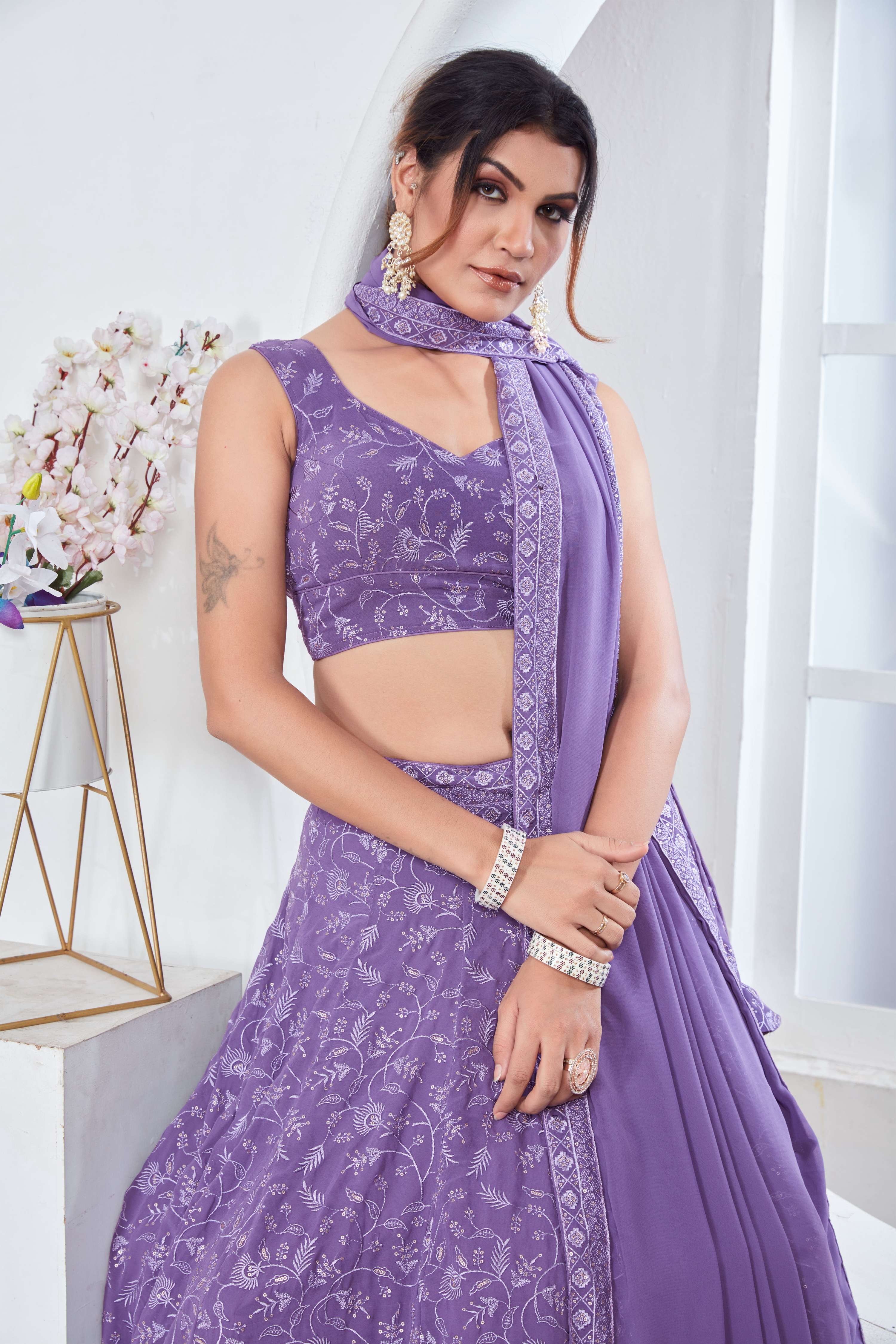 Lehenga Mart Designer Wedding Lehenga Choli For Women - Light Purple