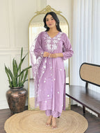 The52 Women Beautiful Thread work Rayon Fabric with Straight Kurta, Pant and Dupatta Set - Distacart