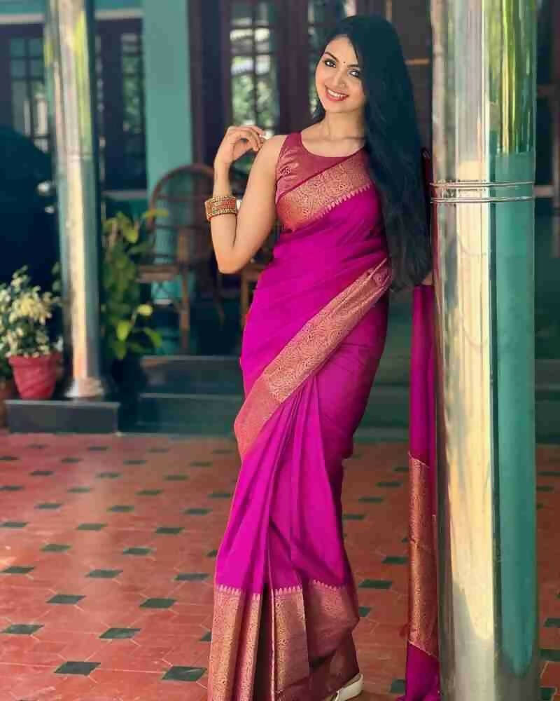 DEIANA'S Beautiful Designer Golden zari Soft Lichi Silk Saree - Pink
