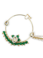 Gold-Plated White Green Kundan-Studded Pearl Beaded Nosepin - Ruby Raang - Distacart