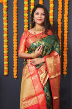 Jyoti Fashion Women's Bottle Green Kanjivaram Silk Zari Woven Saree with Blouse