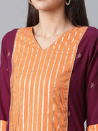 Ahalyaa Wine Crepe Solid Kurta Palazzo Set With Printed Dupatta