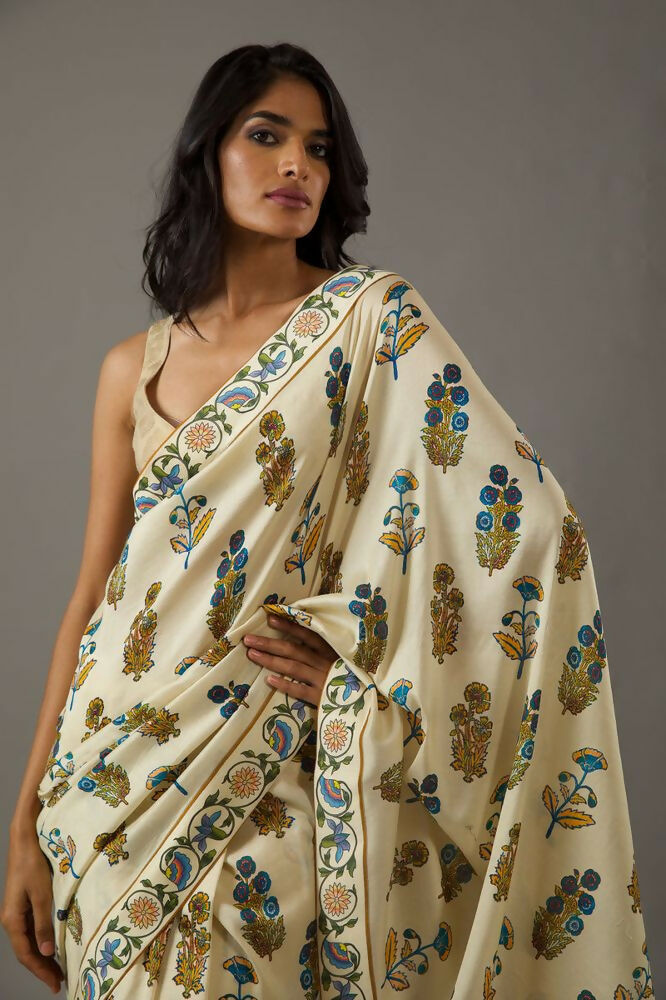Beige Bright Moss Designer Digital Printed Party Wear Saree - Be Verly