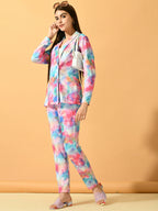 Myshka Women's Multi Printed Coat With Trousers