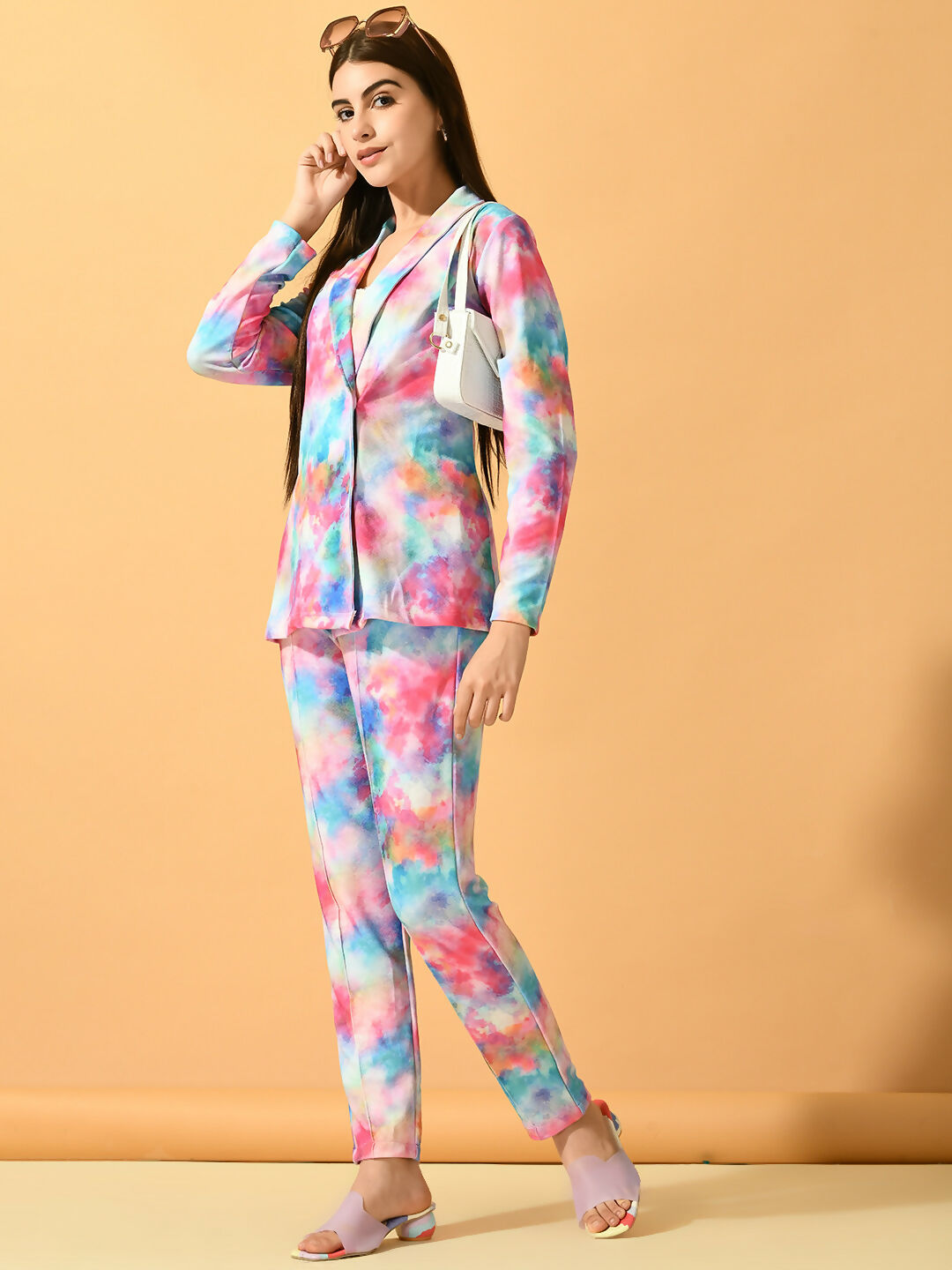 Myshka Women's Multi Printed Coat With Trousers