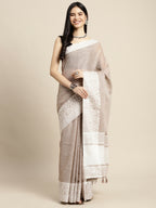 Shree Shyam Fashion Linen Beige Saree - Distacart