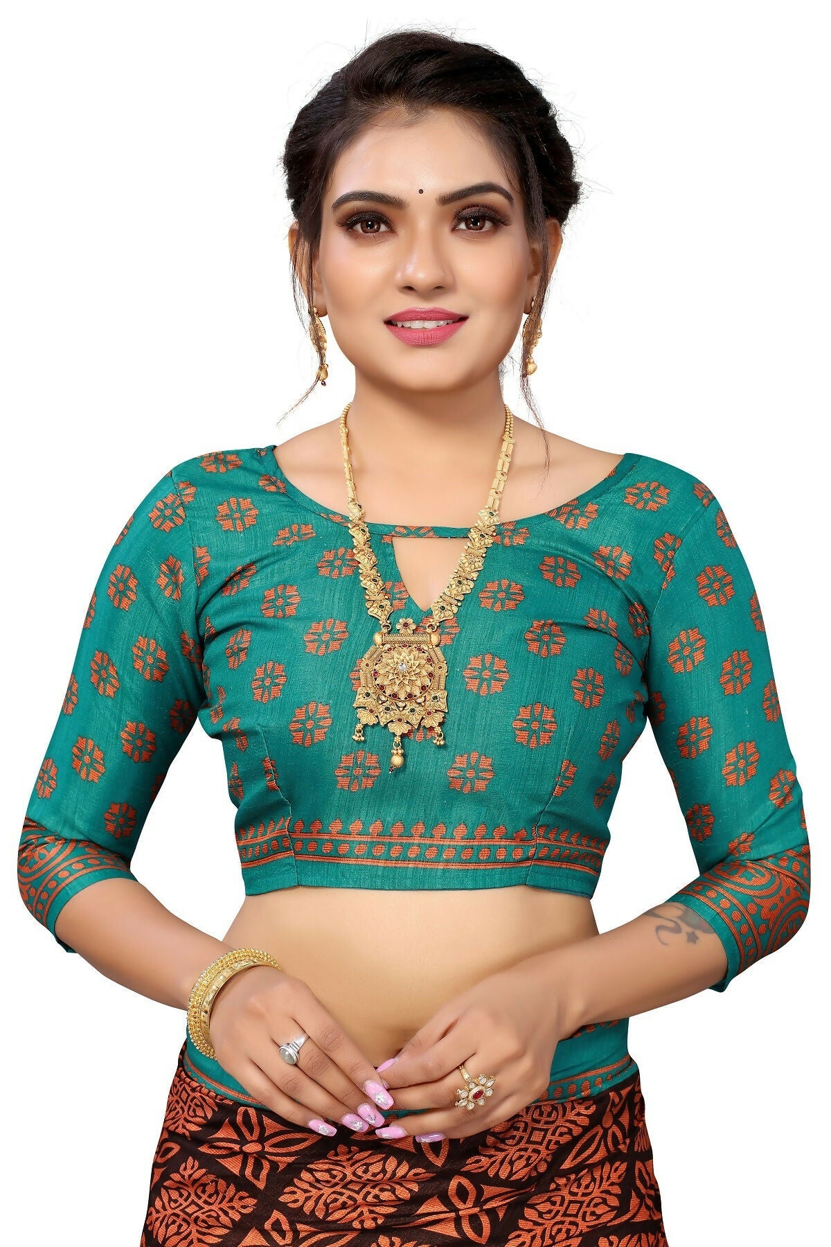 Vamika Brown Printed Art Silk Saree