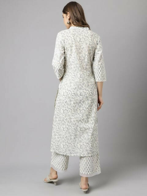 FIORRA Women's Off White Cotton A-Line Kurta Palazzo Set