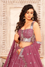 Mauve Faux Georgette Heavy Sequence work Lehenga Choli with Dupatta - Dhvani