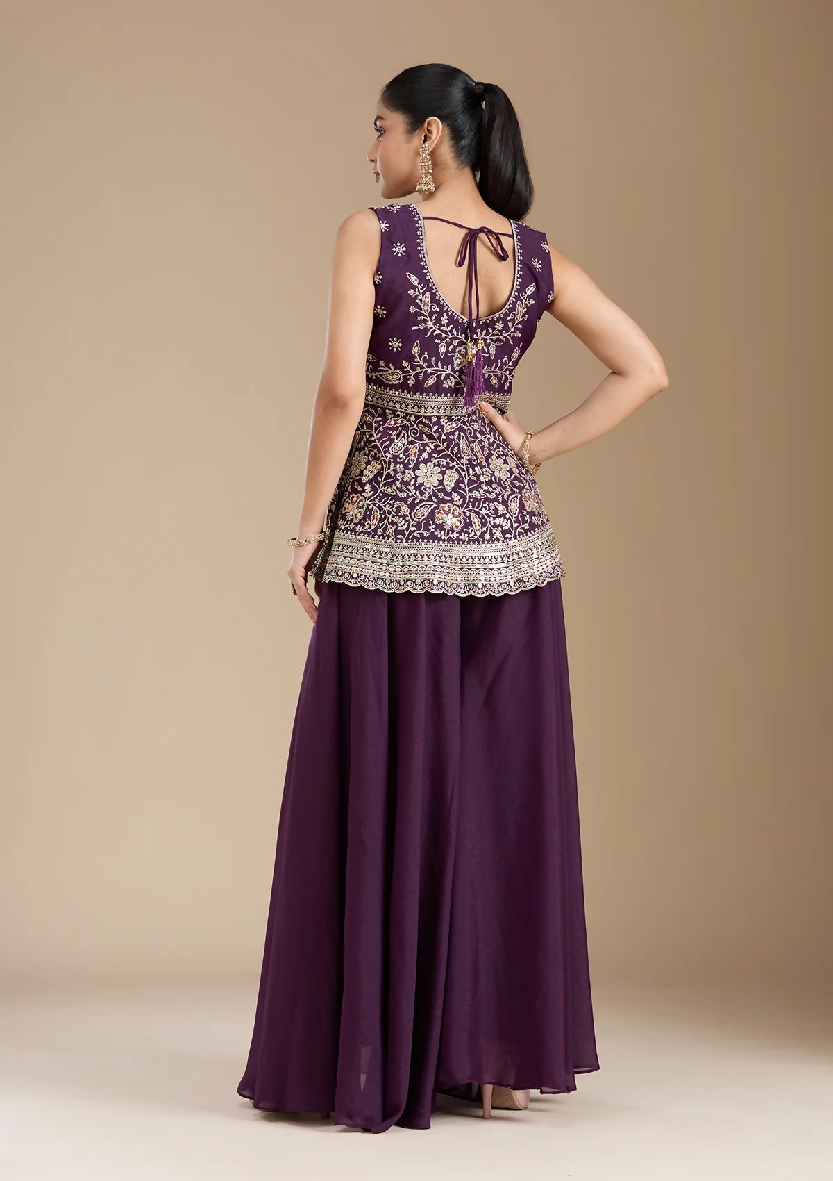 Teeya Creation WIne Color Star Georgette Party Wear Designer Peplum Sharara Set