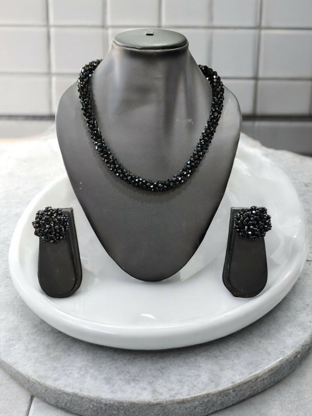 Inhanns Noor-E-Jalwa – Handmade Crystal Bead Necklace / Necklace With Earrings -Adjustable - Black