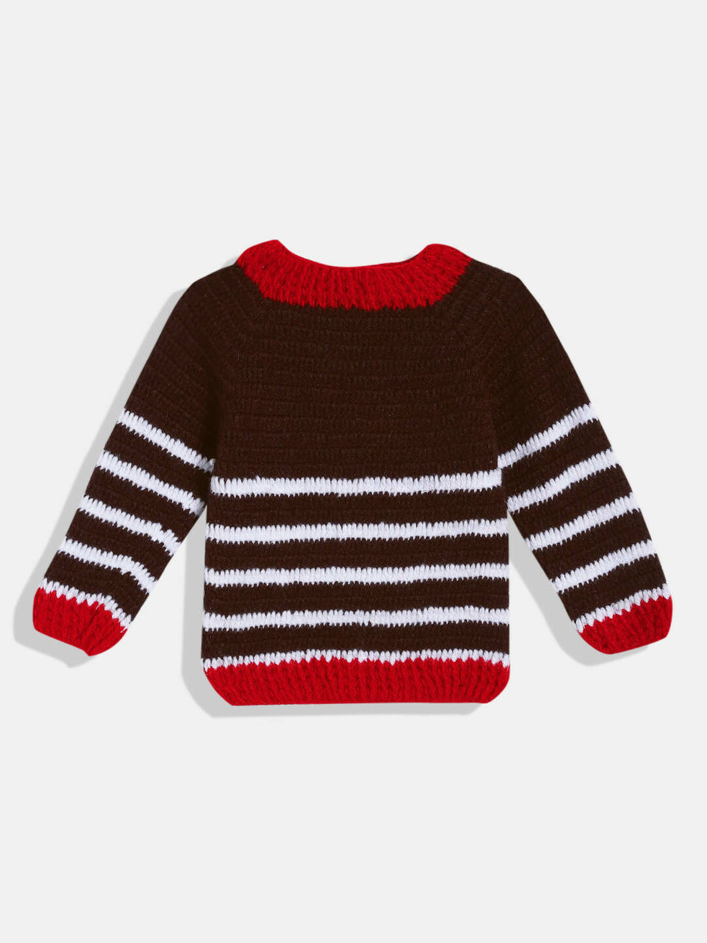 Chutput Kids Woollen Hand Knitted Full Sleeves Striped And Devil Heart Detail Sweater For Baby Boys - Brown