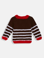 Chutput Kids Woollen Hand Knitted Full Sleeves Striped And Devil Heart Detail Sweater For Baby Boys - Brown