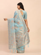 Shree Shyam Fashion Linen Cotton Sky Blue Saree - Distacart