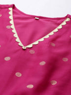Ahalyaa Women's Pink Chanderi Gold Foil Print Dress - Distacart