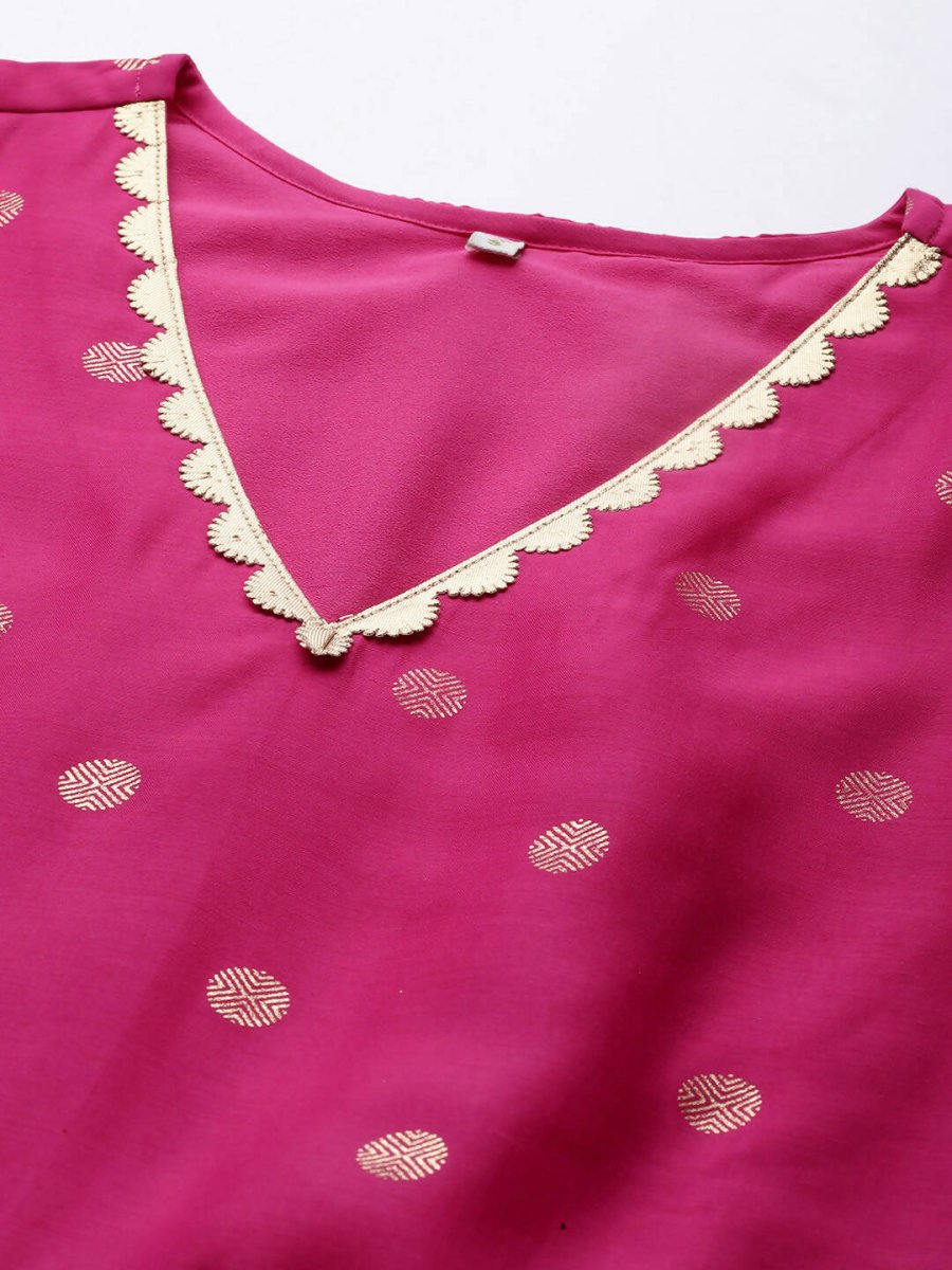 Ahalyaa Women's Pink Chanderi Gold Foil Print Dress - Distacart