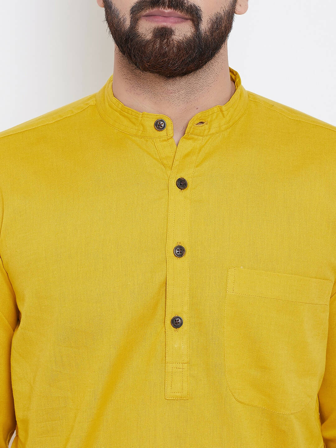 Even Apparels Yellow Men's Pure Cotton Kurta With Band Collar - Distacart