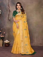 Vedant Vastram Chiffon Net Embroidery work Bollywood Fancy Saree - Mustard