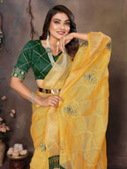 Vedant Vastram Chiffon Net Embroidery work Bollywood Fancy Saree - Mustard