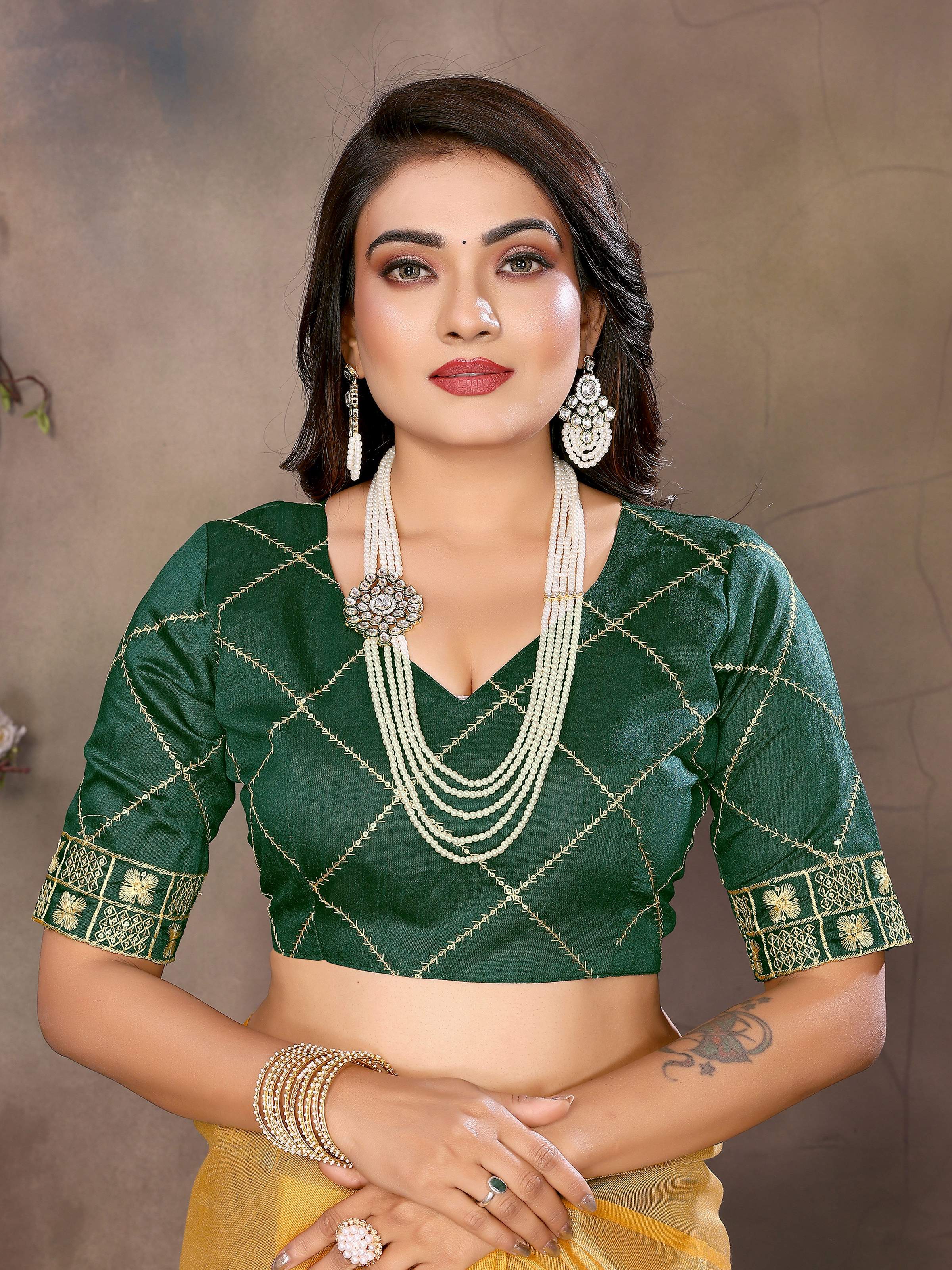 Vedant Vastram Chiffon Net Embroidery work Bollywood Fancy Saree - Mustard