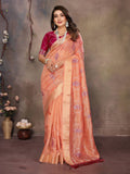 Vedant Vastram Chiffon Net Embroidery work Bollywood Fancy Saree - Orange