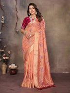 Vedant Vastram Chiffon Net Embroidery work Bollywood Fancy Saree - Orange