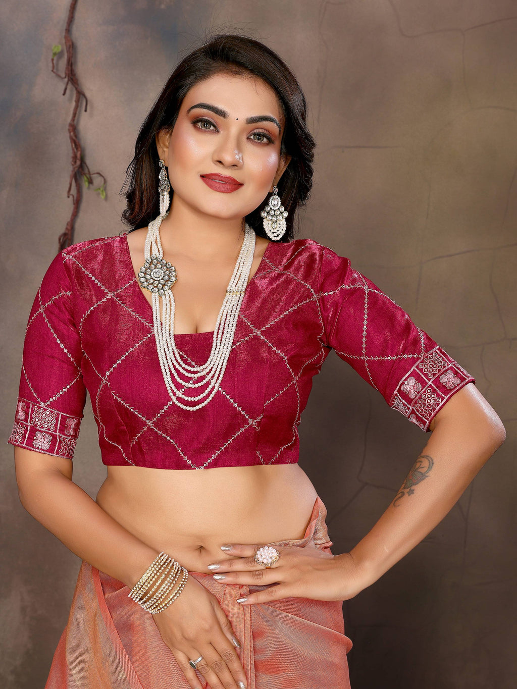 Vedant Vastram Chiffon Net Embroidery work Bollywood Fancy Saree - Orange