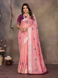 Vedant Vastram Chiffon Net Embroidery work Bollywood Fancy Saree - Peach