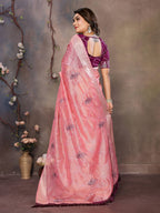 Vedant Vastram Chiffon Net Embroidery work Bollywood Fancy Saree - Peach