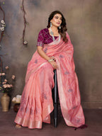 Vedant Vastram Chiffon Net Embroidery work Bollywood Fancy Saree - Peach