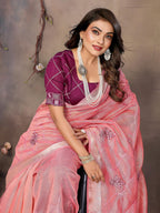 Vedant Vastram Chiffon Net Embroidery work Bollywood Fancy Saree - Peach