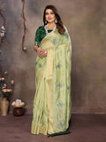 Vedant Vastram Chiffon Net Embroidery work Bollywood Fancy Saree - Pista