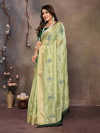 Vedant Vastram Chiffon Net Embroidery work Bollywood Fancy Saree - Pista