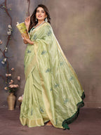 Vedant Vastram Chiffon Net Embroidery work Bollywood Fancy Saree - Pista
