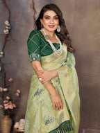 Vedant Vastram Chiffon Net Embroidery work Bollywood Fancy Saree - Pista