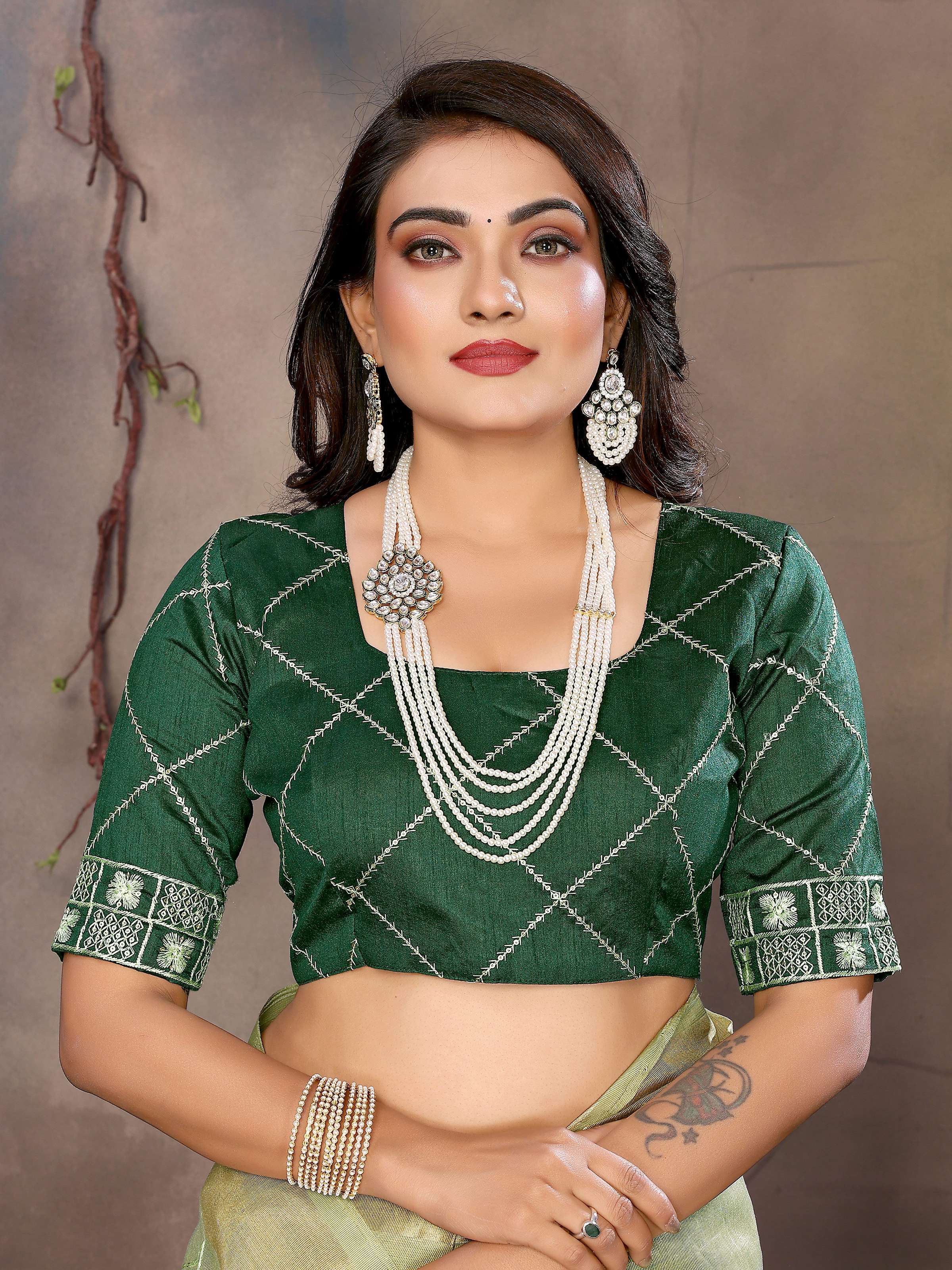 Vedant Vastram Chiffon Net Embroidery work Bollywood Fancy Saree - Pista