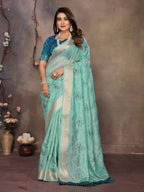 Vedant Vastram Chiffon Net Embroidery work Bollywood Fancy Saree - Turquoise