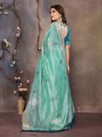Vedant Vastram Chiffon Net Embroidery work Bollywood Fancy Saree - Turquoise