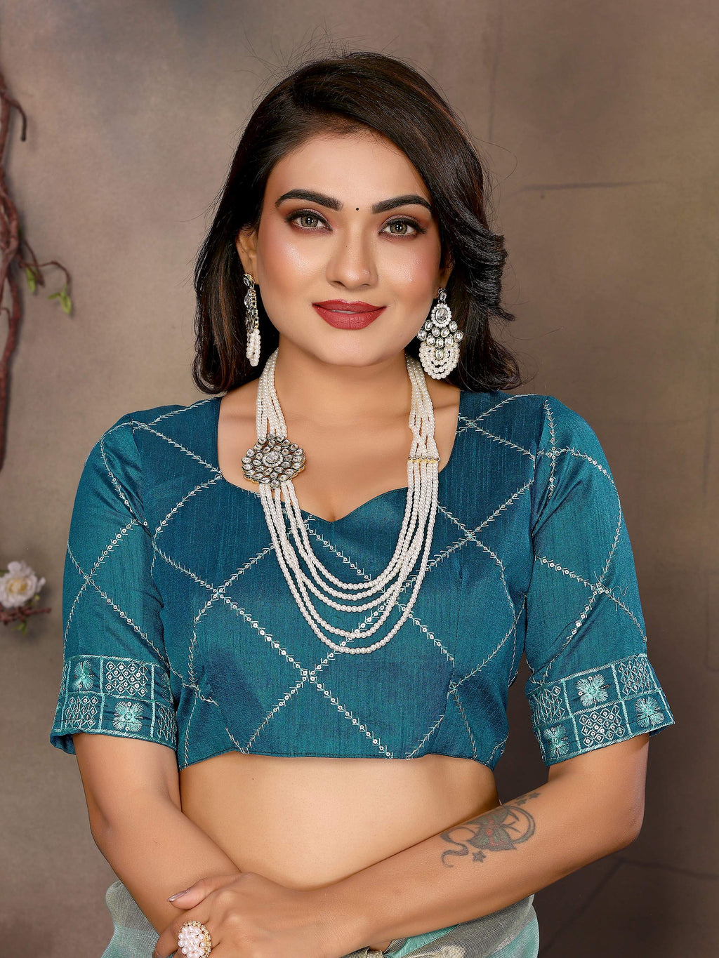 Vedant Vastram Chiffon Net Embroidery work Bollywood Fancy Saree - Turquoise