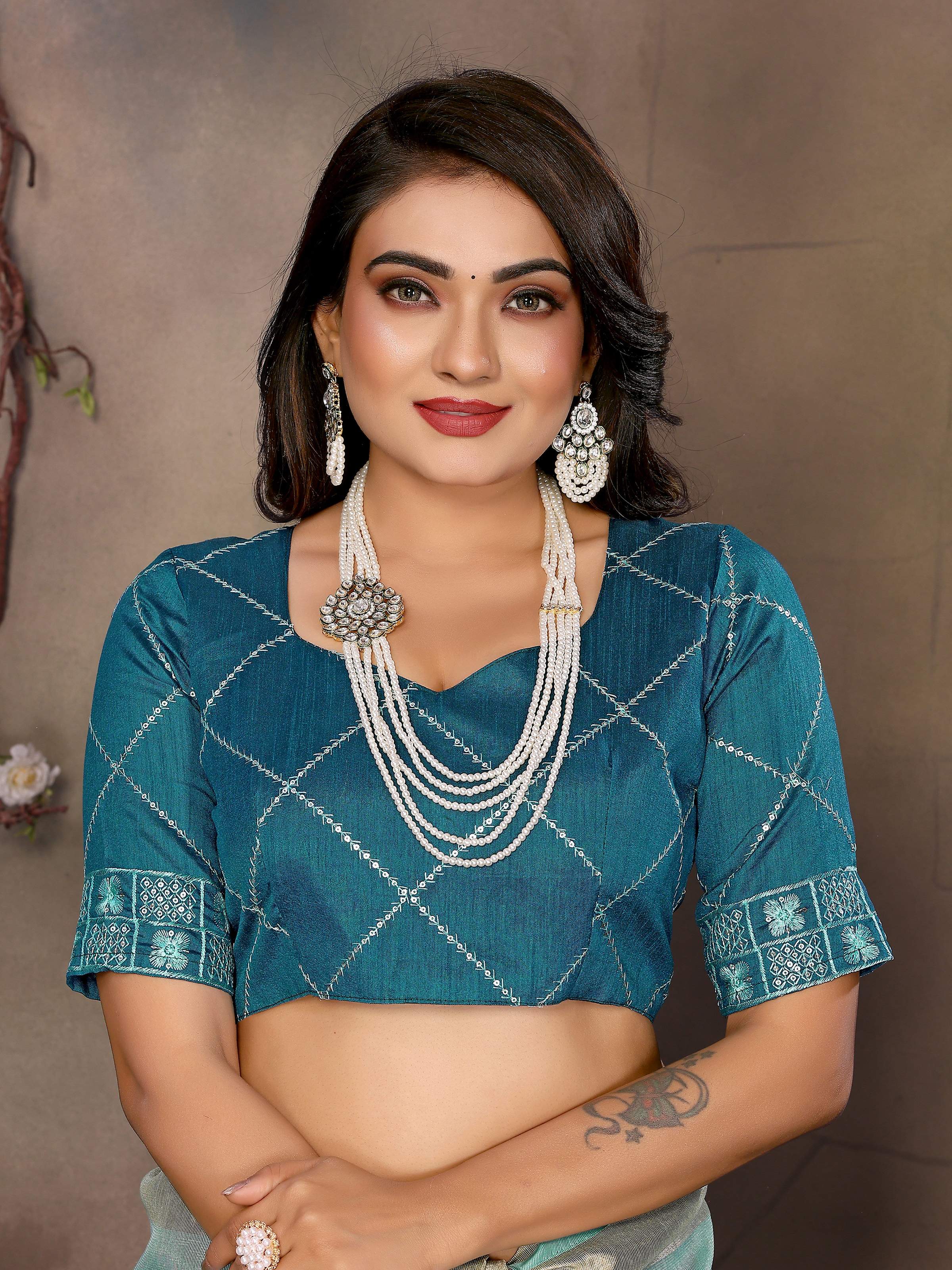 Vedant Vastram Chiffon Net Embroidery work Bollywood Fancy Saree - Turquoise