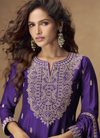 Vegaa Fashion Violet Chinon Silk Embroidered Palazzo Suit
