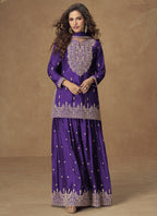 Vegaa Fashion Violet Chinon Silk Embroidered Palazzo Suit