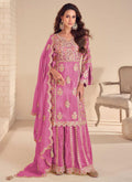 Vegaa Fashion Onion Pink Shimmer Silk Embroidered Designer Palazzo Suit - Distacart