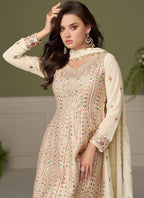 Vegaa Fashion cream embroidery Real Georgette Salwar Suit - Distacart