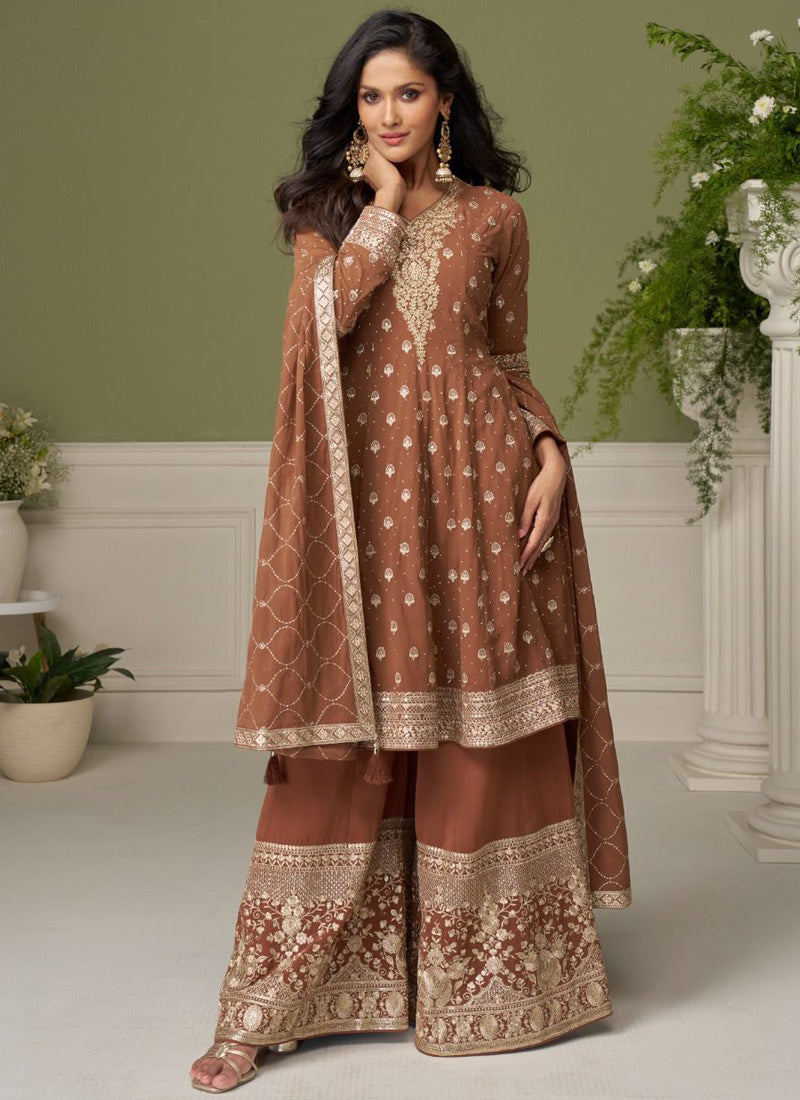 Vegaa Fashion Brown embroidery Real Georgette Salwar Suit - Distacart