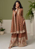 Vegaa Fashion Brown embroidery Real Georgette Salwar Suit - Distacart
